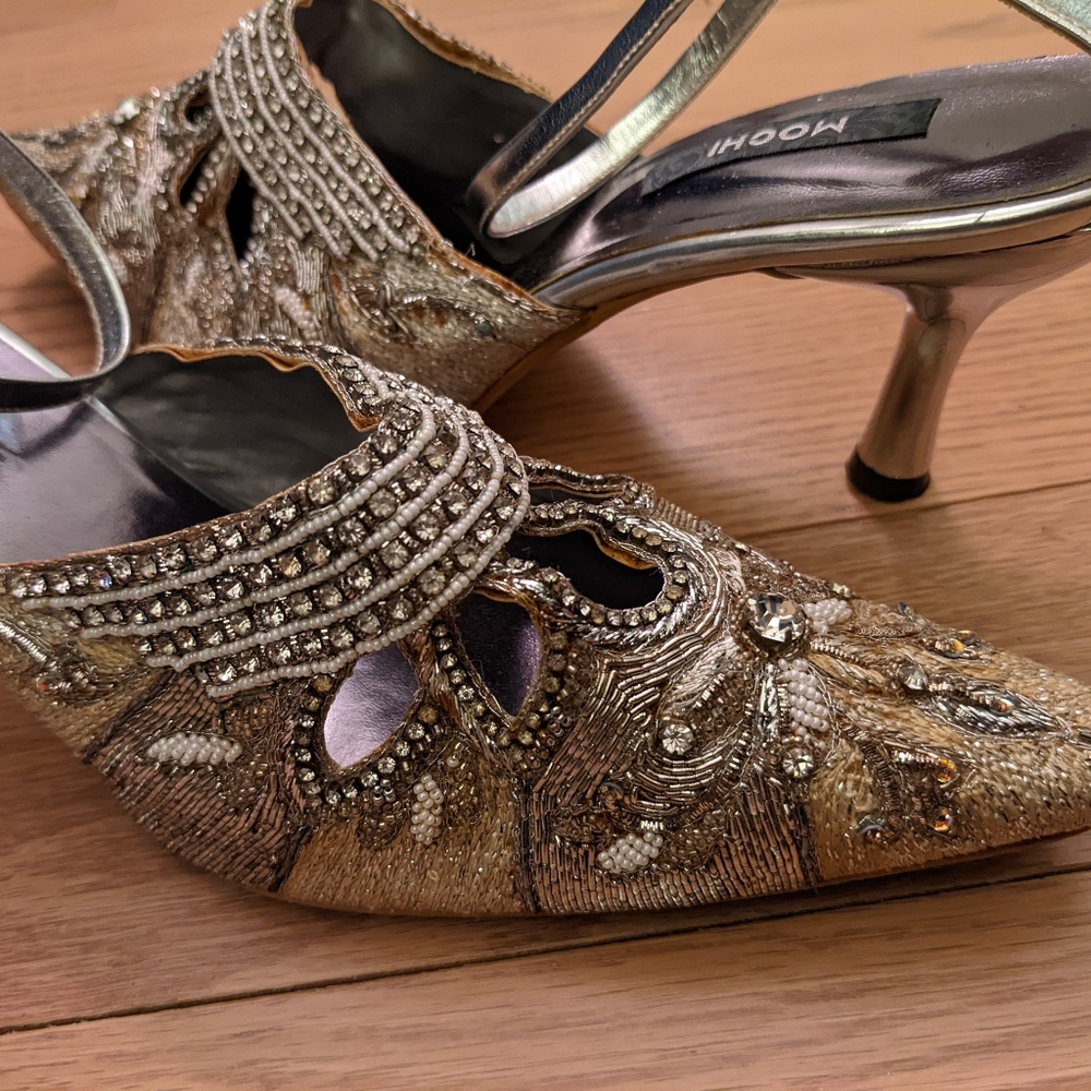 Embellished mules in silver and gold/ size 40/ never worn